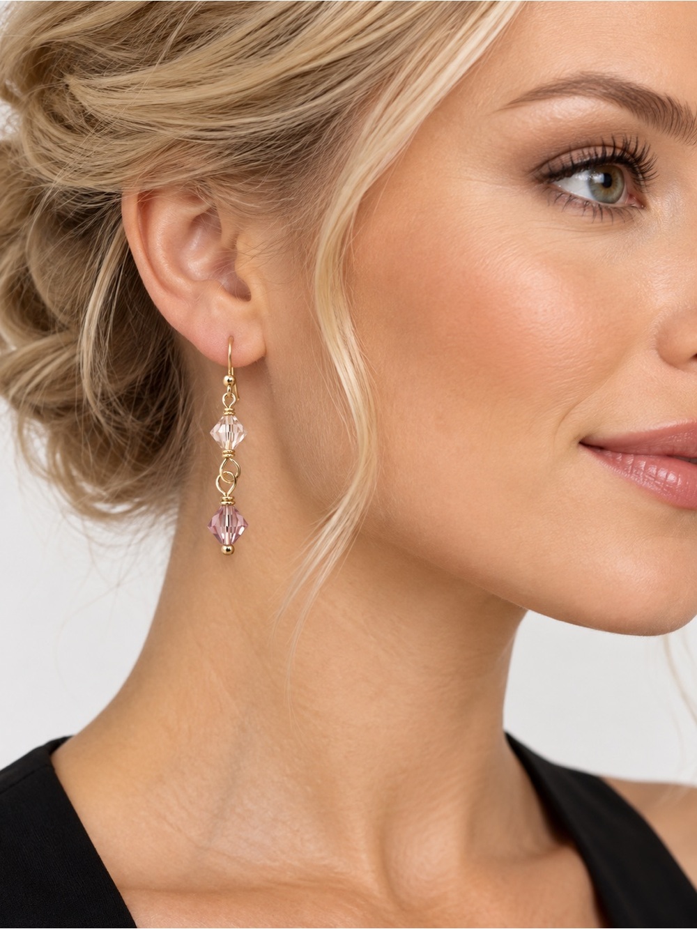 Swarovski Vintage Rose & Light Peach Crystal Dangle Earrings